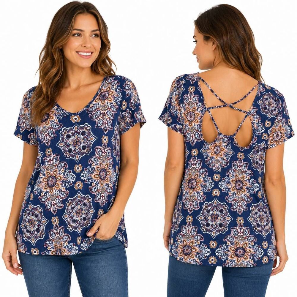 Daytrip Paisley Medallion Open Back Top XL Boho